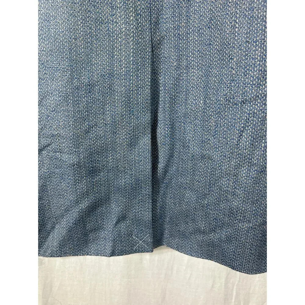 Vintage Norm Thompson Sport Coat 46 LONG Blue Tan 100% Pure Silk Deadstock